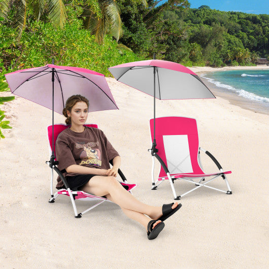 2 Pack Beach Umbrella Chair for Adults with Adjustable Parasol-Pink
