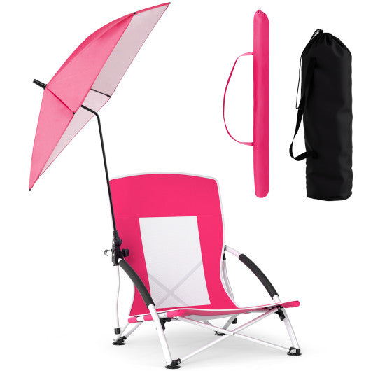 2 Pack Beach Umbrella Chair for Adults with Adjustable Parasol-Pink