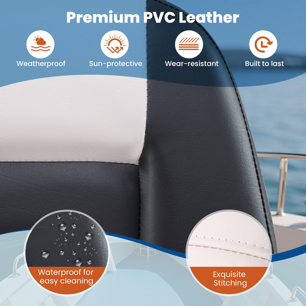 2-Pack Boat Seats with Thick Sponge Padding and Fixing Bolts-Gray