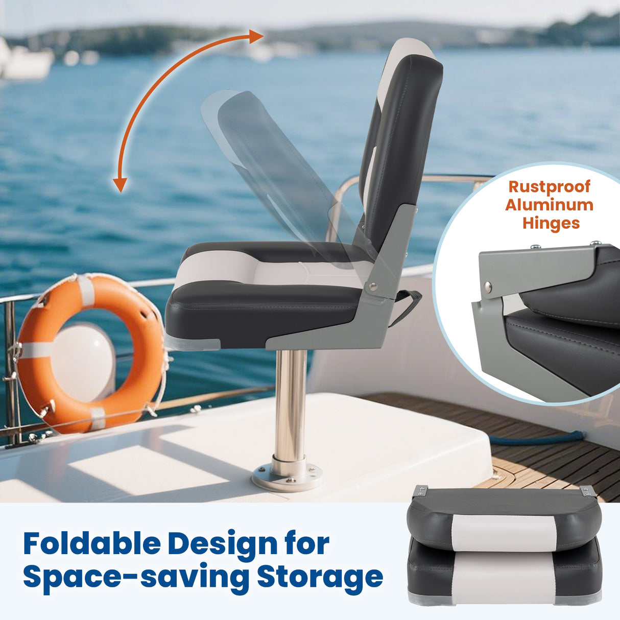 2-Pack Boat Seats with Thick Sponge Padding and Fixing Bolts-Gray