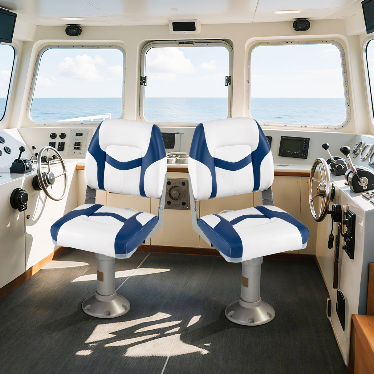 2-Pack Boat Seats with Fixing Bolts and Hinges-Blue