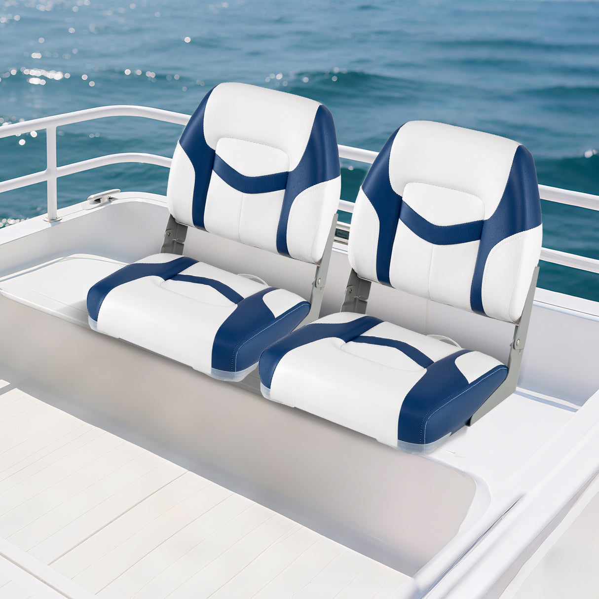 2-Pack Boat Seats with Fixing Bolts and Hinges-Blue