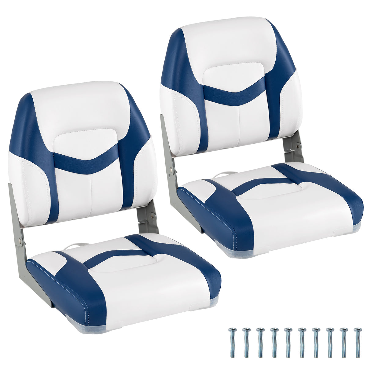 2-Pack Boat Seats with Fixing Bolts and Hinges-Blue