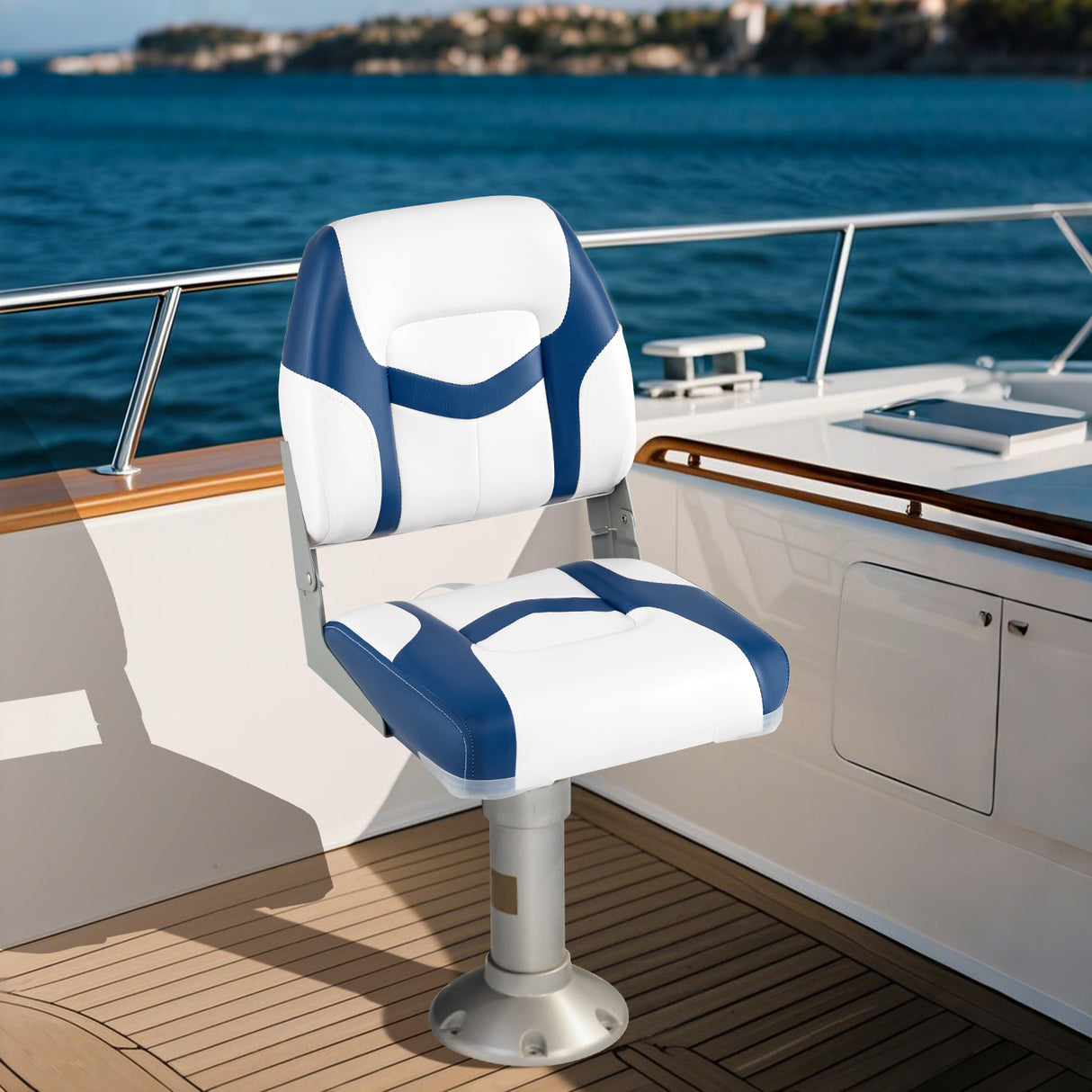 2-Pack Boat Seats with Fixing Bolts and Hinges-Blue