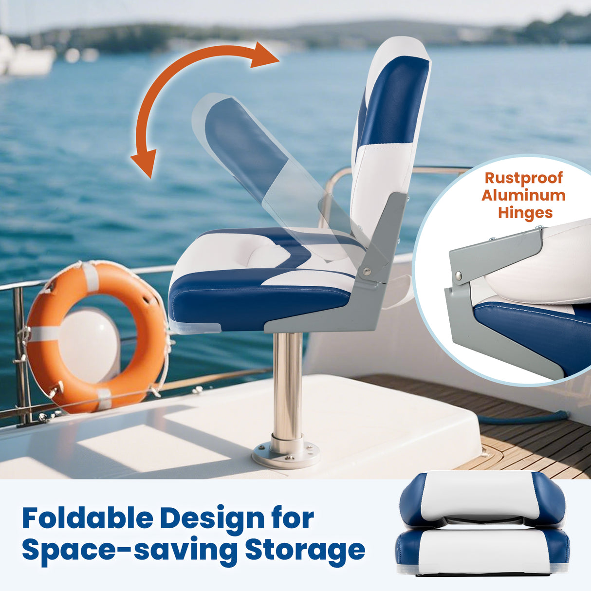 2-Pack Boat Seats with Fixing Bolts and Hinges-Blue