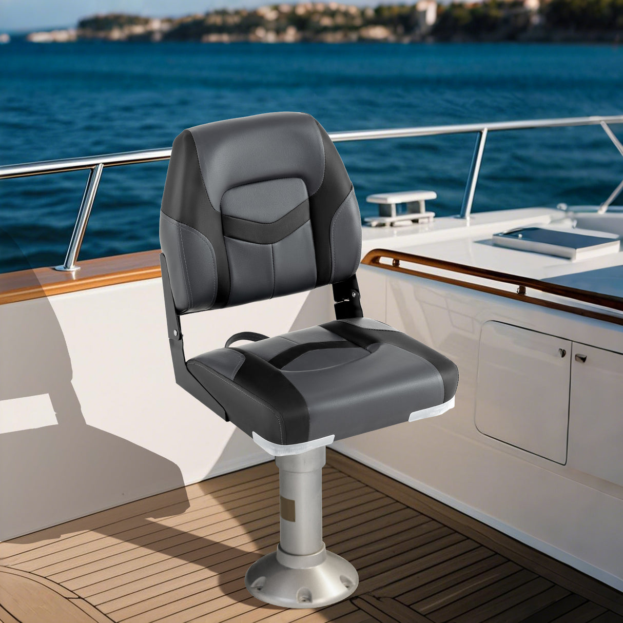 2-Pack Boat Seats with Fixing Bolts and Hinges-Black