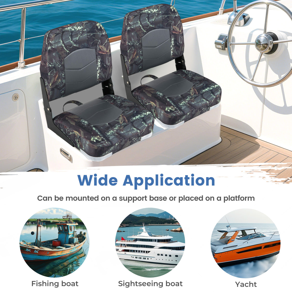 2-Pack Boat Seats with Thick Sponge Padding-Camouflage