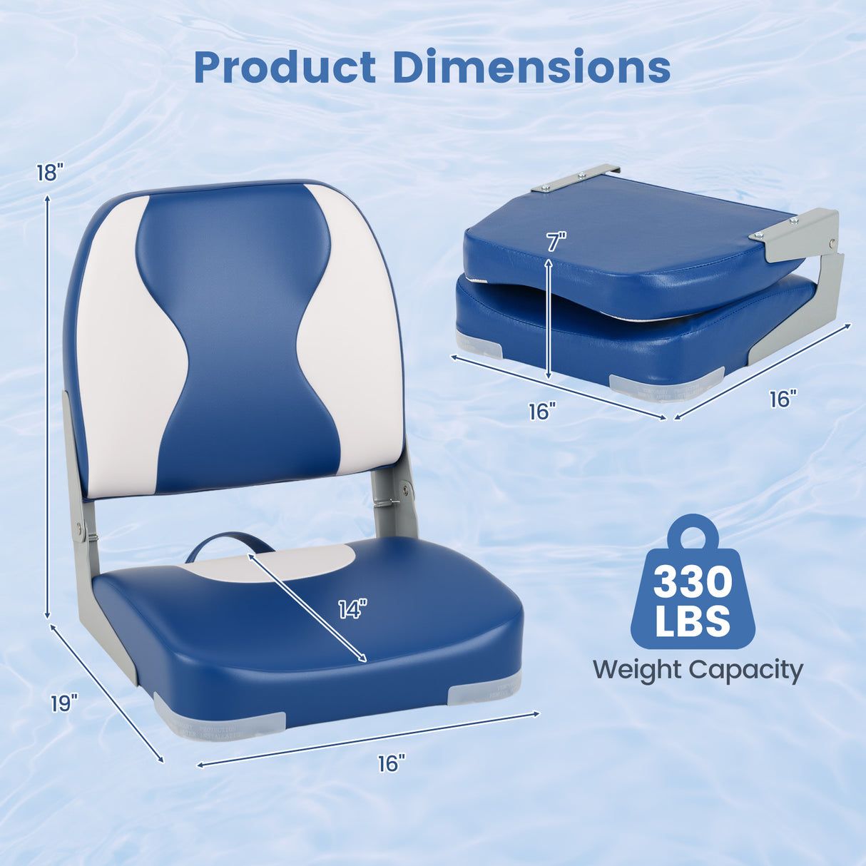 2-Pack Boat Seats with Thick Sponge Padding-Blue
