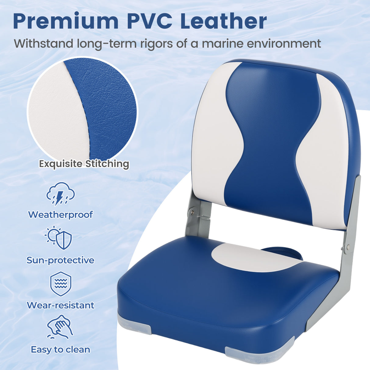 2-Pack Boat Seats with Thick Sponge Padding-Blue