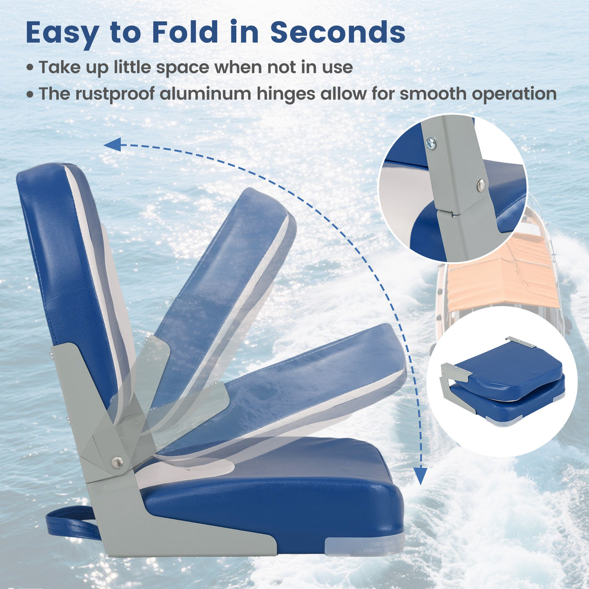 2-Pack Boat Seats with Thick Sponge Padding-Blue