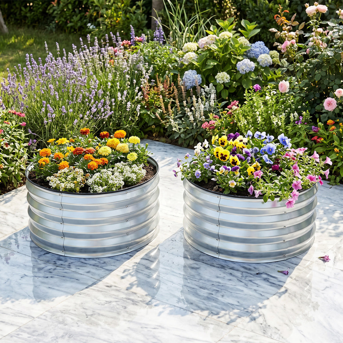 2 Pack Galvanized Raised Garden Bed Kit with Open-Ended Base-Silver