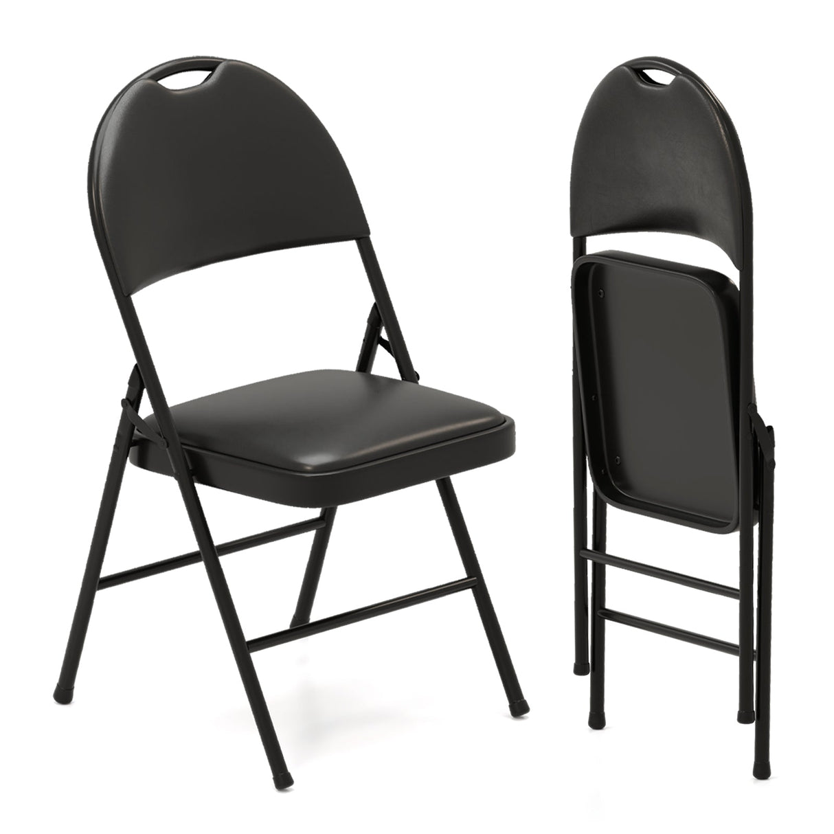 2 Pack Padded Folding Chairs with Metal Frame and Carry Handle-Black by DirectDeals
