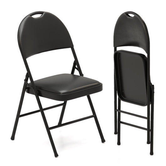 2 Pack Padded Folding Chairs with Metal Frame and Carry Handle-Black