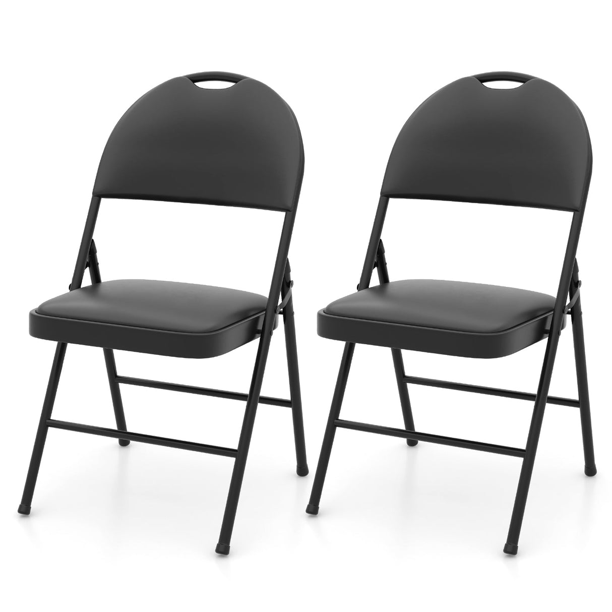 2 Pack Padded Folding Chairs with Metal Frame and Carry Handle-Black by DirectDeals