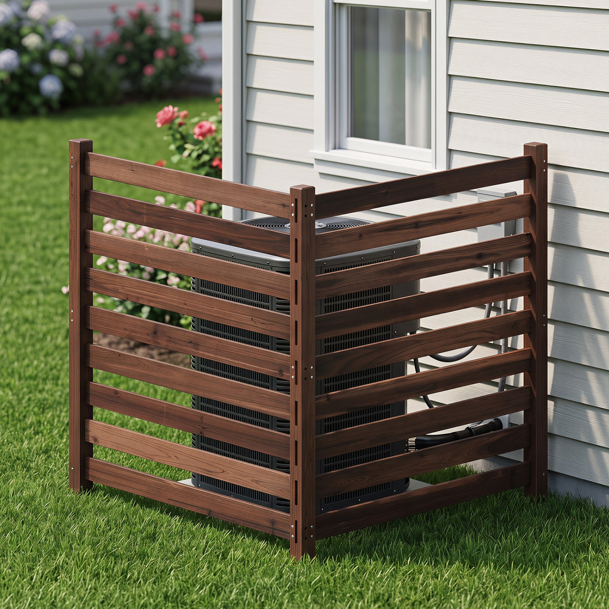 2-Panel Wooden Outdoor Privacy Fence with Ground Stakes-Brown