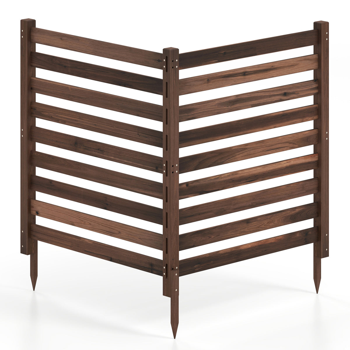 2-Panel Wooden Outdoor Privacy Fence with Ground Stakes-Brown