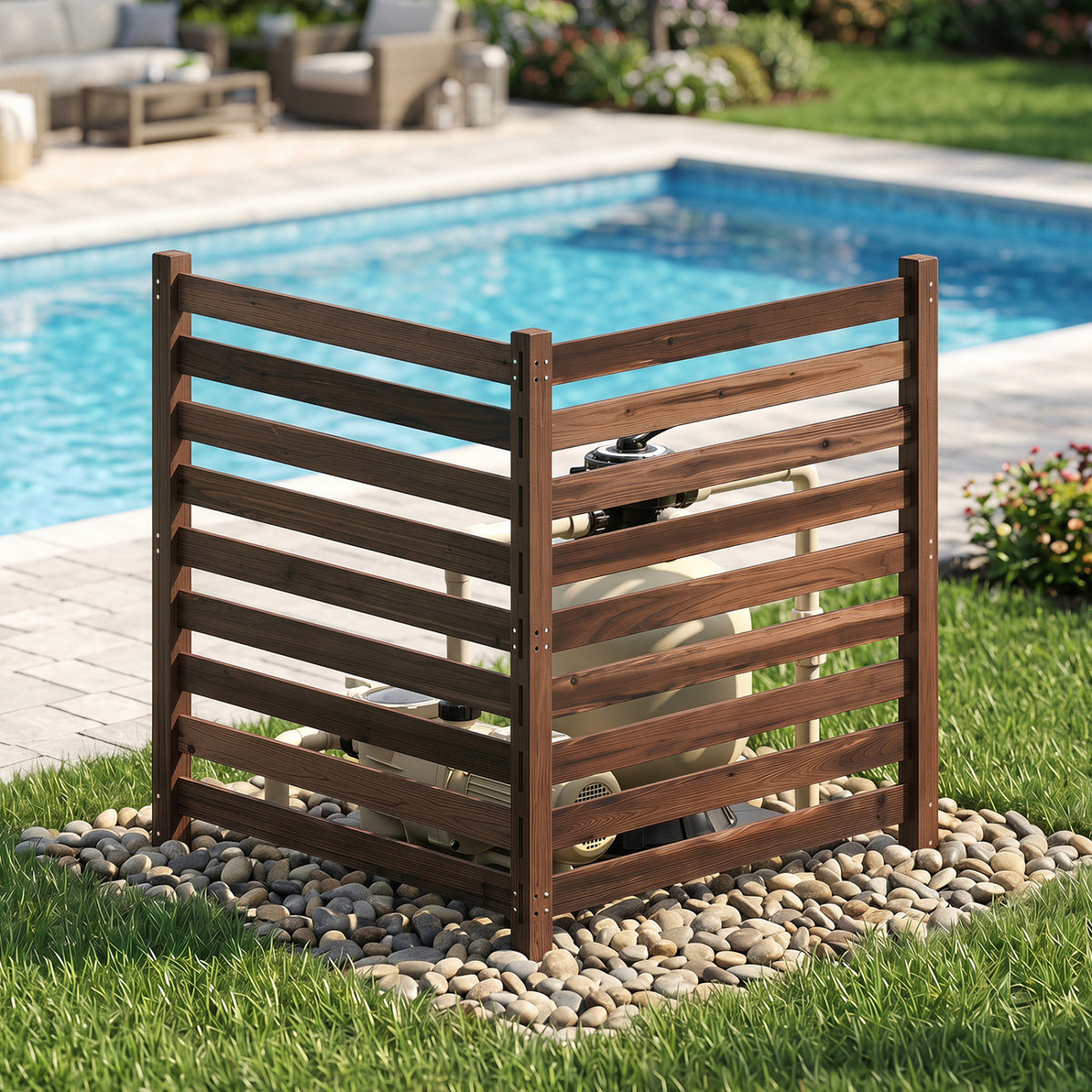 2-Panel Wooden Outdoor Privacy Fence with Ground Stakes-Brown