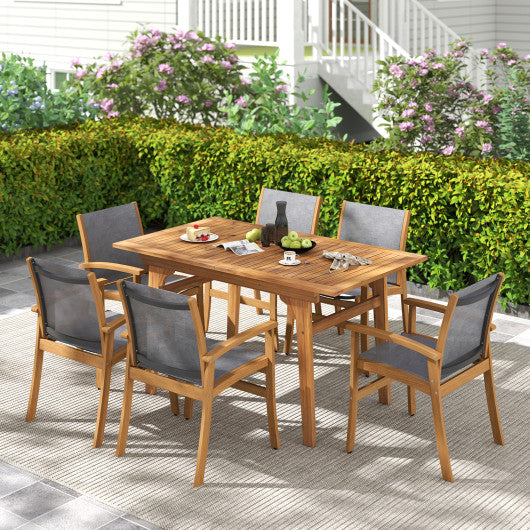Set of 2 Patio Dining Chairs with Breathable Fabric and Acacia Wood Frame