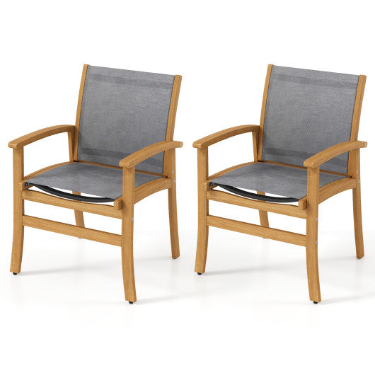 Set of 2 Patio Dining Chairs with Breathable Fabric and Acacia Wood Frame