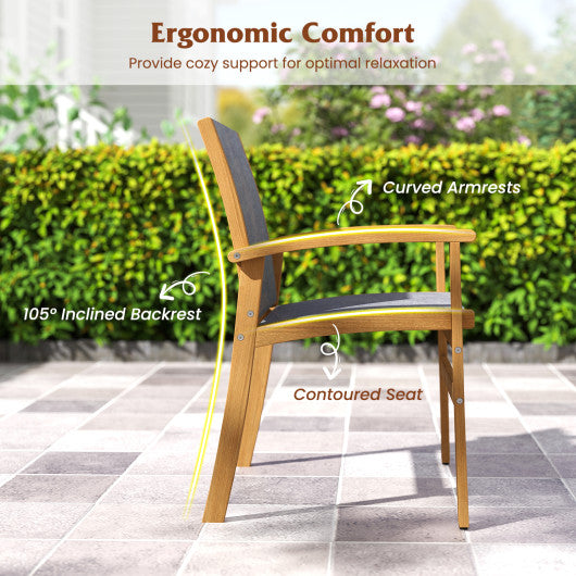 Set of 2 Patio Dining Chairs with Breathable Fabric and Acacia Wood Frame