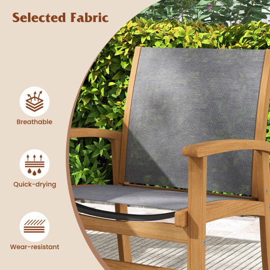Set of 2 Patio Dining Chairs with Breathable Fabric and Acacia Wood Frame