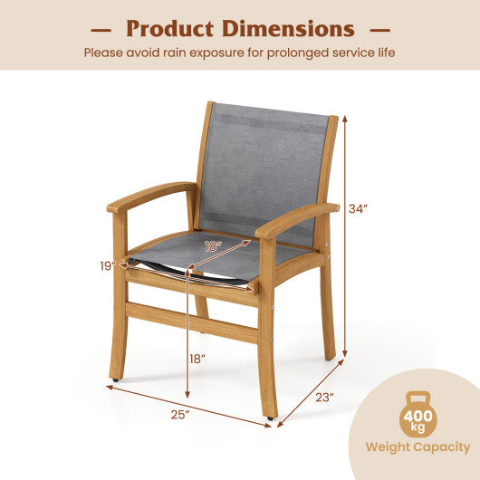 Set of 2 Patio Dining Chairs with Breathable Fabric and Acacia Wood Frame