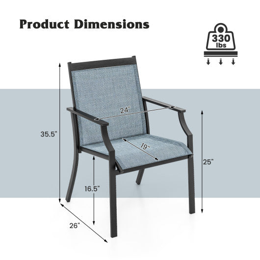 2 Piece Patio Dining Chairs Large Outdoor Chairs with Breathable Seat and Metal Frame-Blue