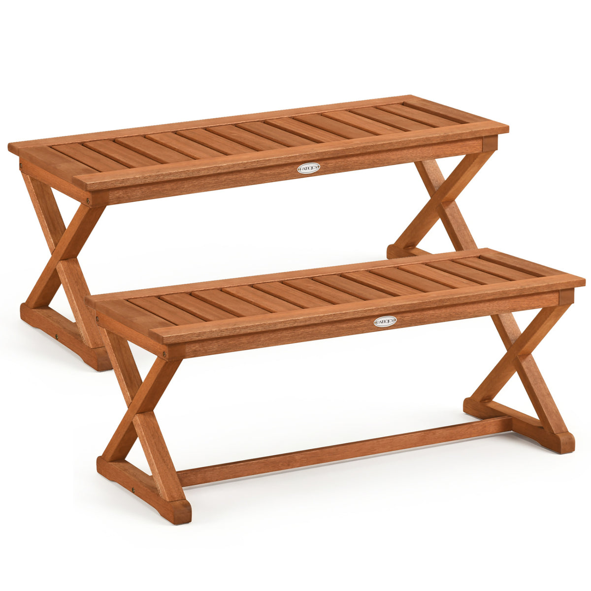 2-Person 44" Solid Wood Outdoor Bench with Slatted Seat for Patio Park Balcony-2 Piece