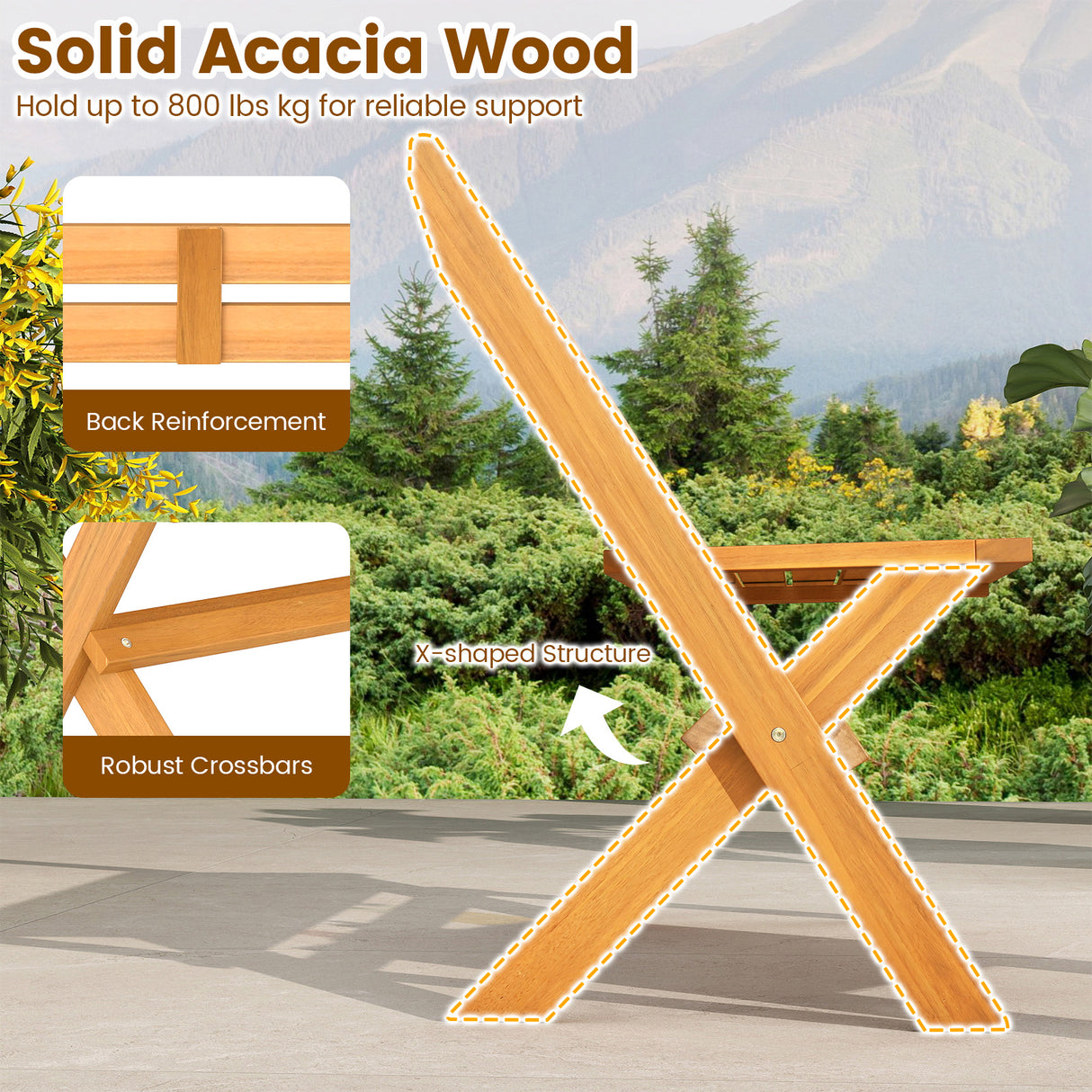 2-Person Acacia Wood Patio Garden Bench with 800 lbs Capacity