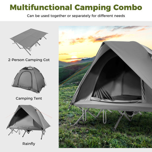 2-Person Camping Cot Tent Foldable Off-Ground Camping Combo for Adults-Grey