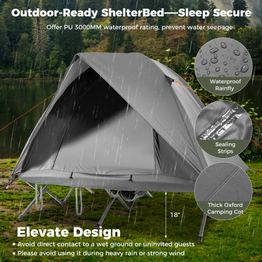 2-Person Camping Cot Tent Foldable Off-Ground Camping Combo for Adults-Grey