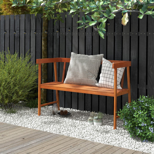 Outdoor Eucalyptus Wood Bench with Backrest and Armrests