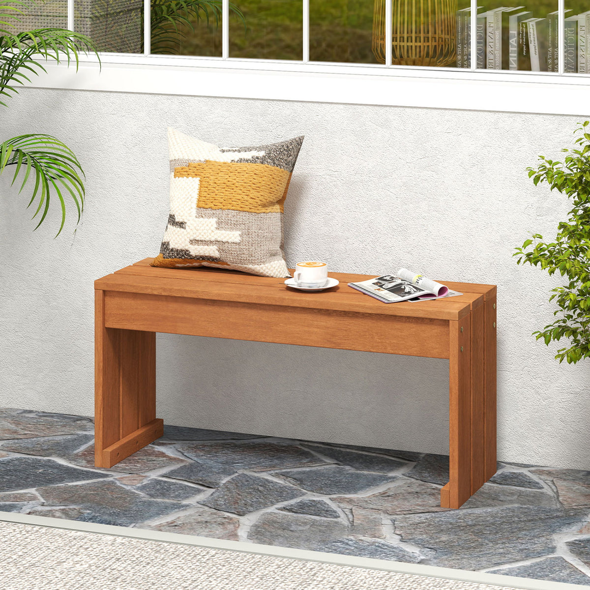 2-Person Outdoor Garden Bench with Solid Wooden Frame for Backyard