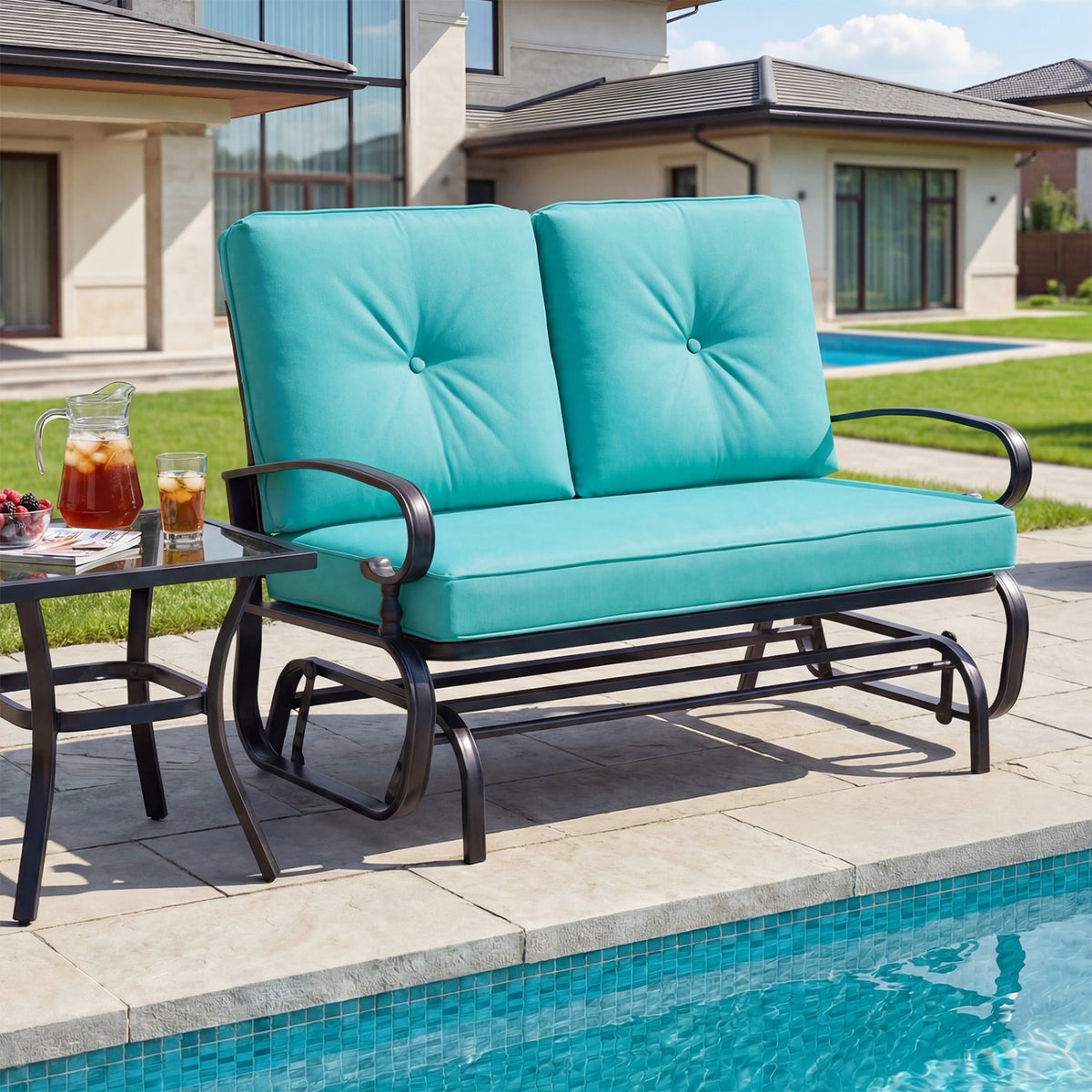 2 Seats Outdoor Swing Glider Chair with Comfortable Cushions-Pantone Green