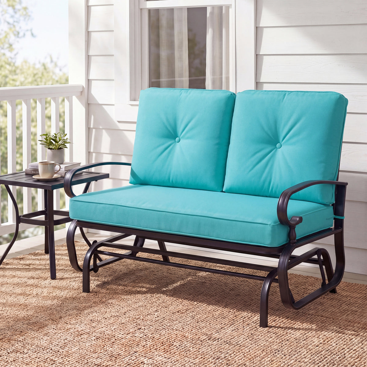 2 Seats Outdoor Swing Glider Chair with Comfortable Cushions-Pantone Green