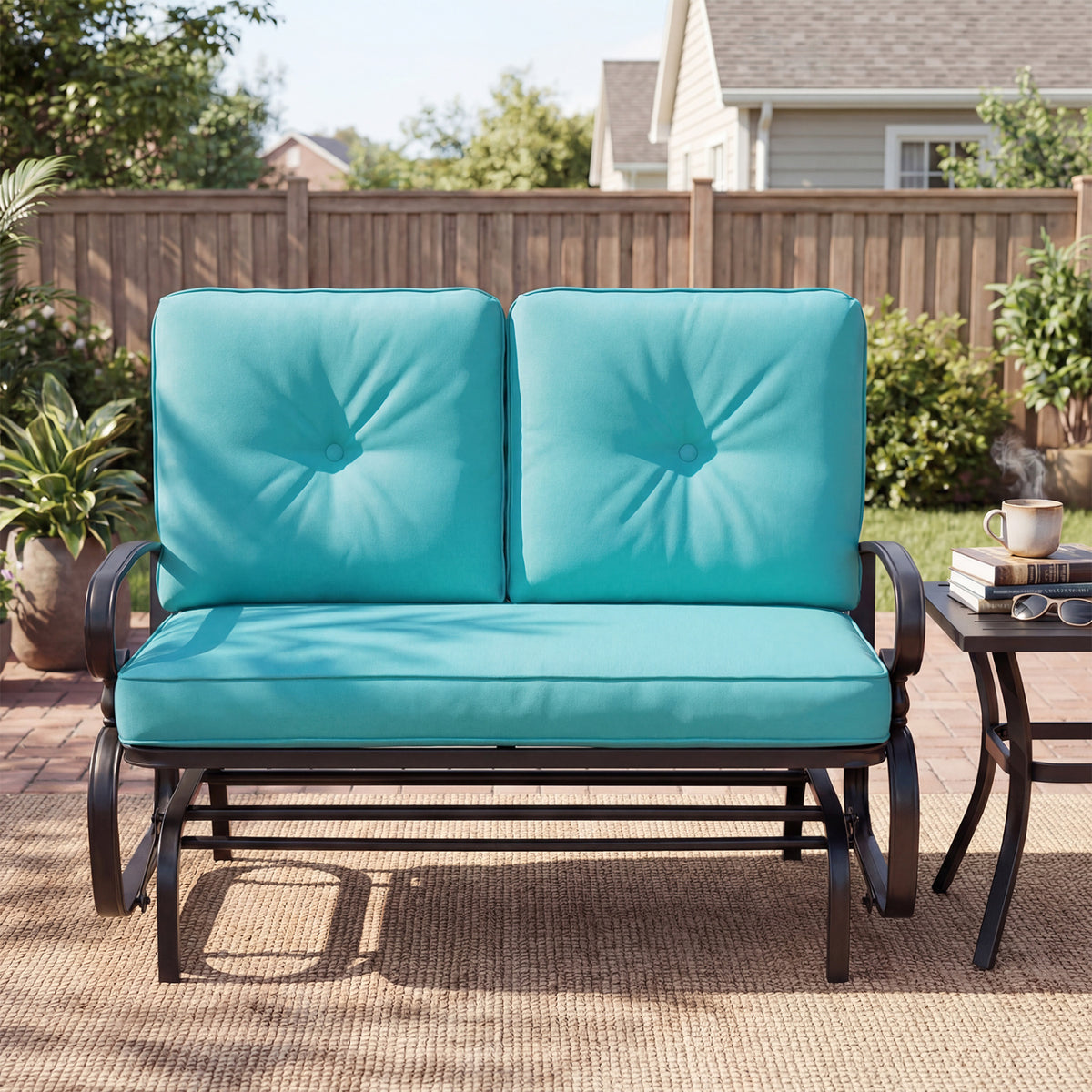 2 Seats Outdoor Swing Glider Chair with Comfortable Cushions-Pantone Green