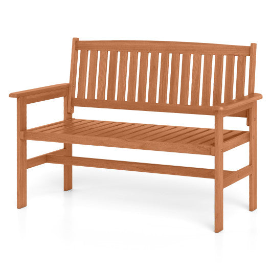 2-Person Patio Loveseat with Slatted Backrest and Comfortable Armrests