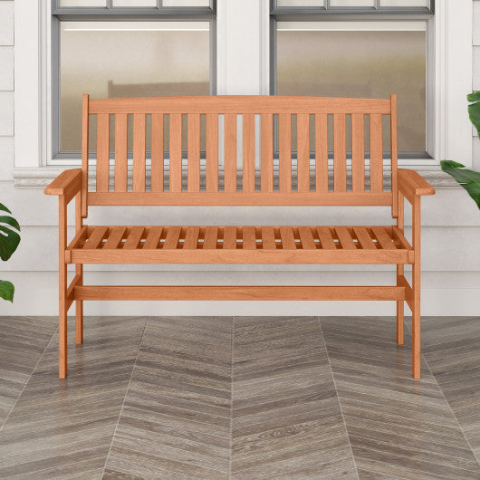 2-Person Patio Loveseat with Slatted Backrest and Comfortable Armrests