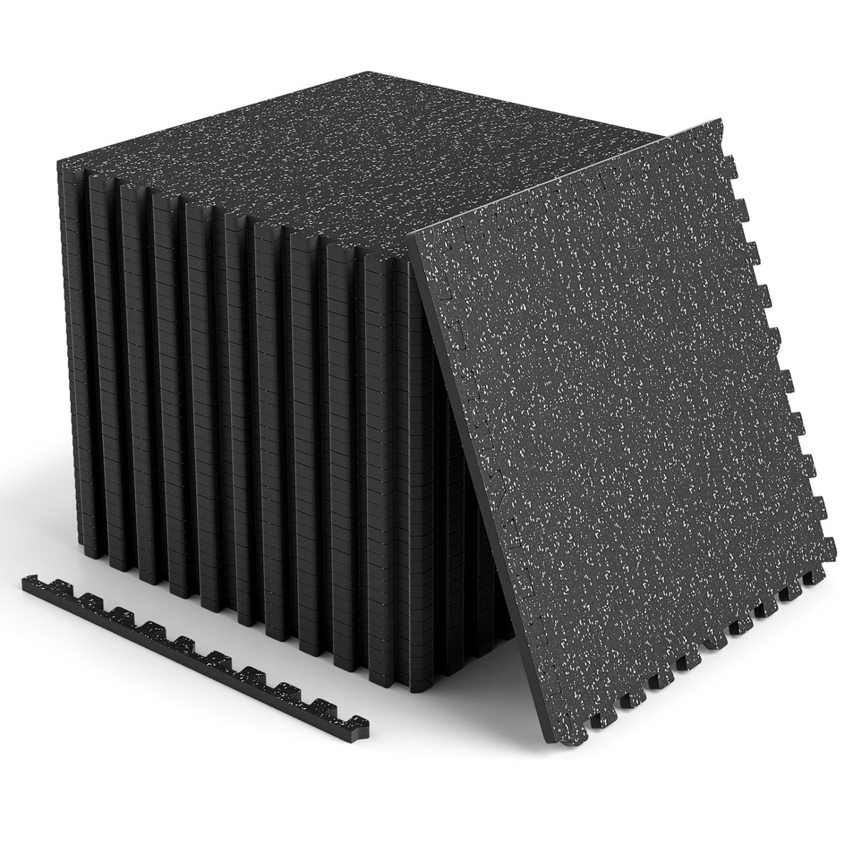 2 Pieces 0.55 inch Thick Rubber Top Exercise Mat 96 Sq Ft with Boarders-Gray