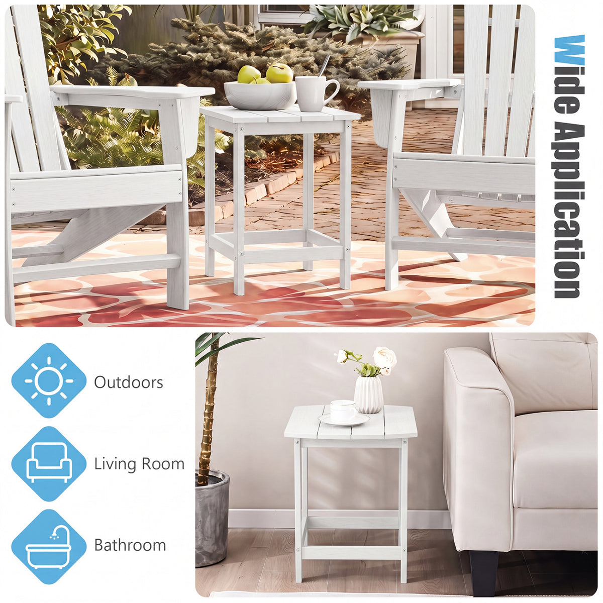 2-Pieces 18 Inches Adirondack Outdoor Side Table for Patio and Garden-White
