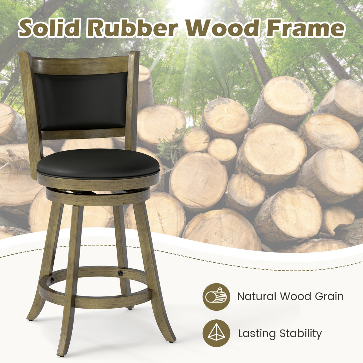 2 Pieces 24 Inch Swivel Counter Stool Dining Chair Upholstered Seat-Gray