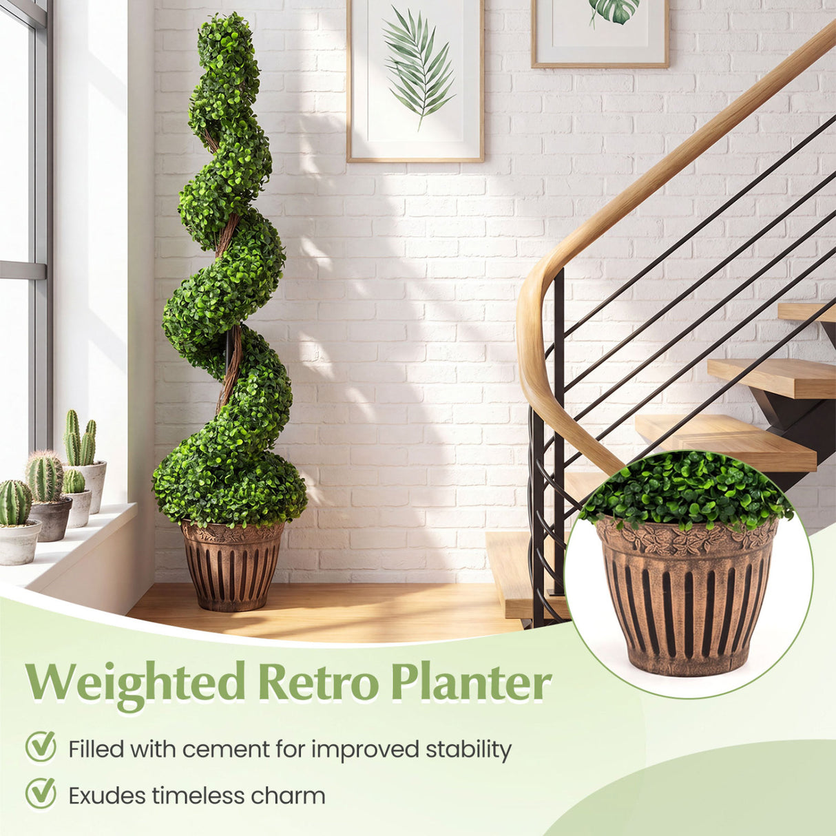 2 Pieces 4 Feet Artificial Décor Green Boxwood Spiral Tree Set