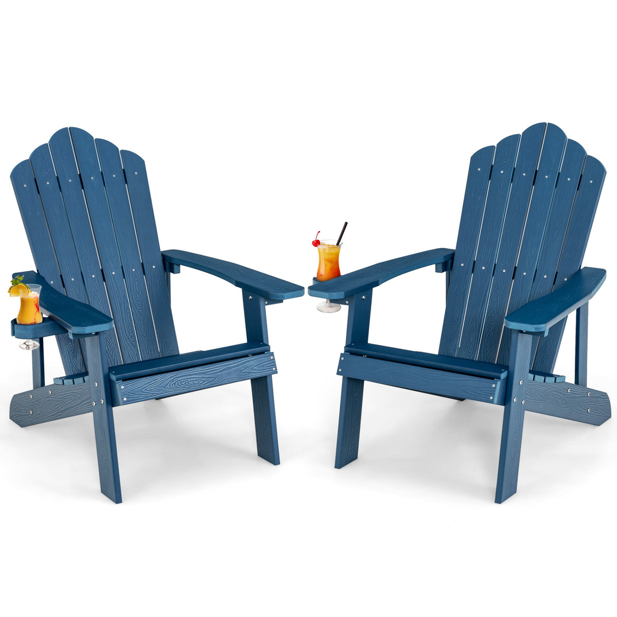 2 Pieces Adirondack Chair Set with Ergonomic Design for Porch and Backyard-Navy