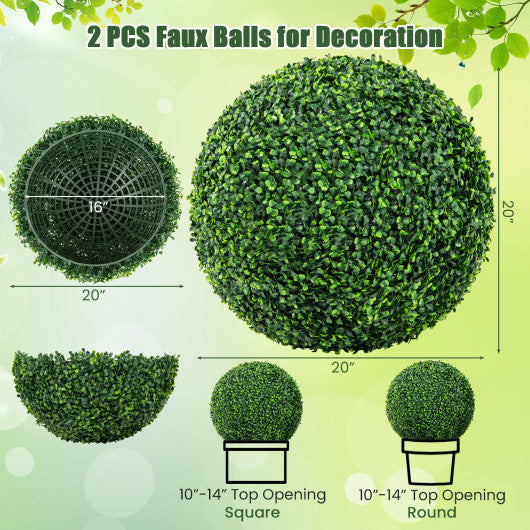 2 Pieces 16"/20" Artificial Plant Boxwood Topiary Ball for Patio Garden Front Door Balcony Backyard-M