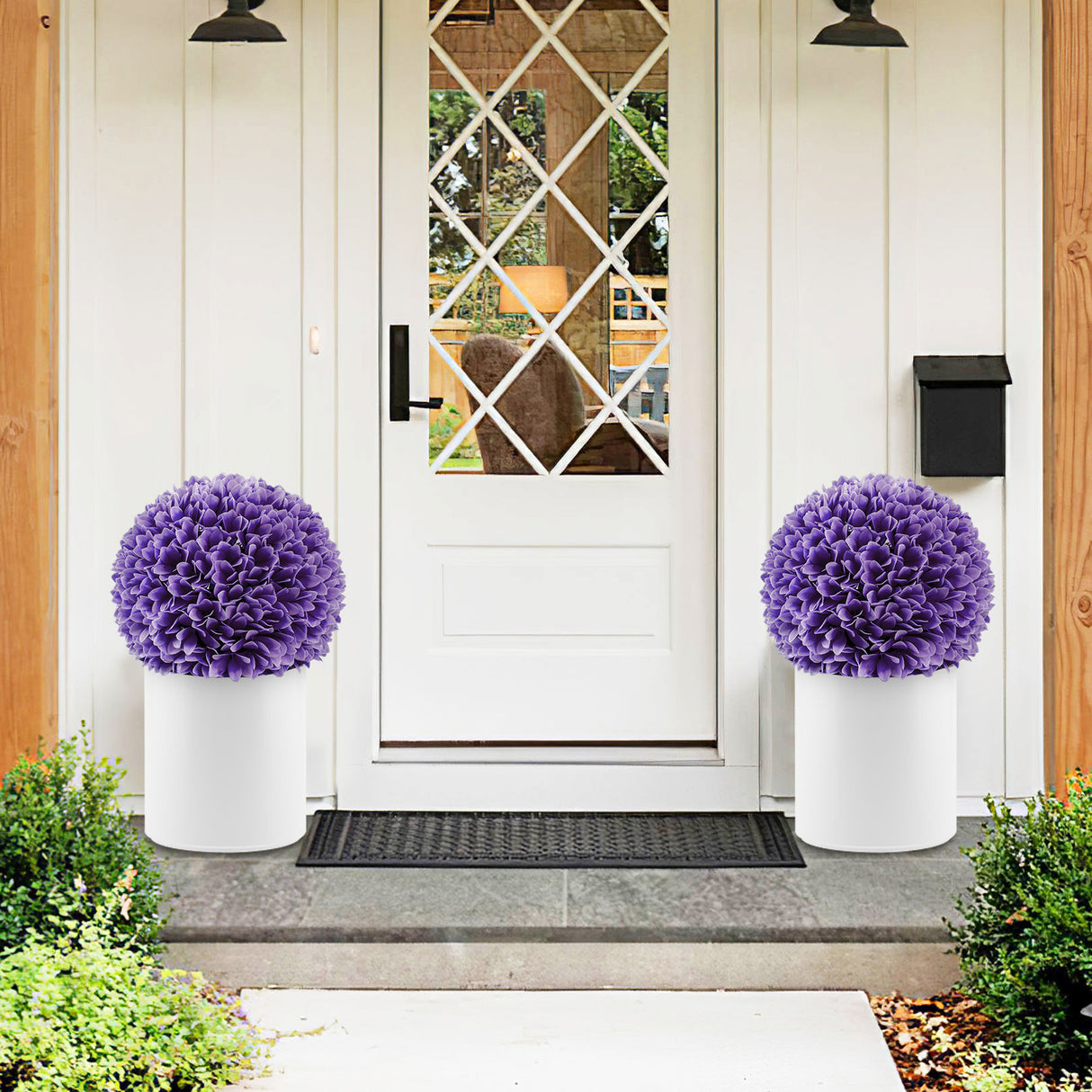 2 Pieces Artificial Plant Topiary Balls Faux Boxwood Decorative Balls-Purple