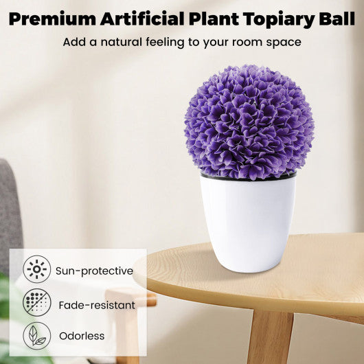 2 Pieces Artificial Plant Topiary Balls Faux Boxwood Decorative Balls-Purple