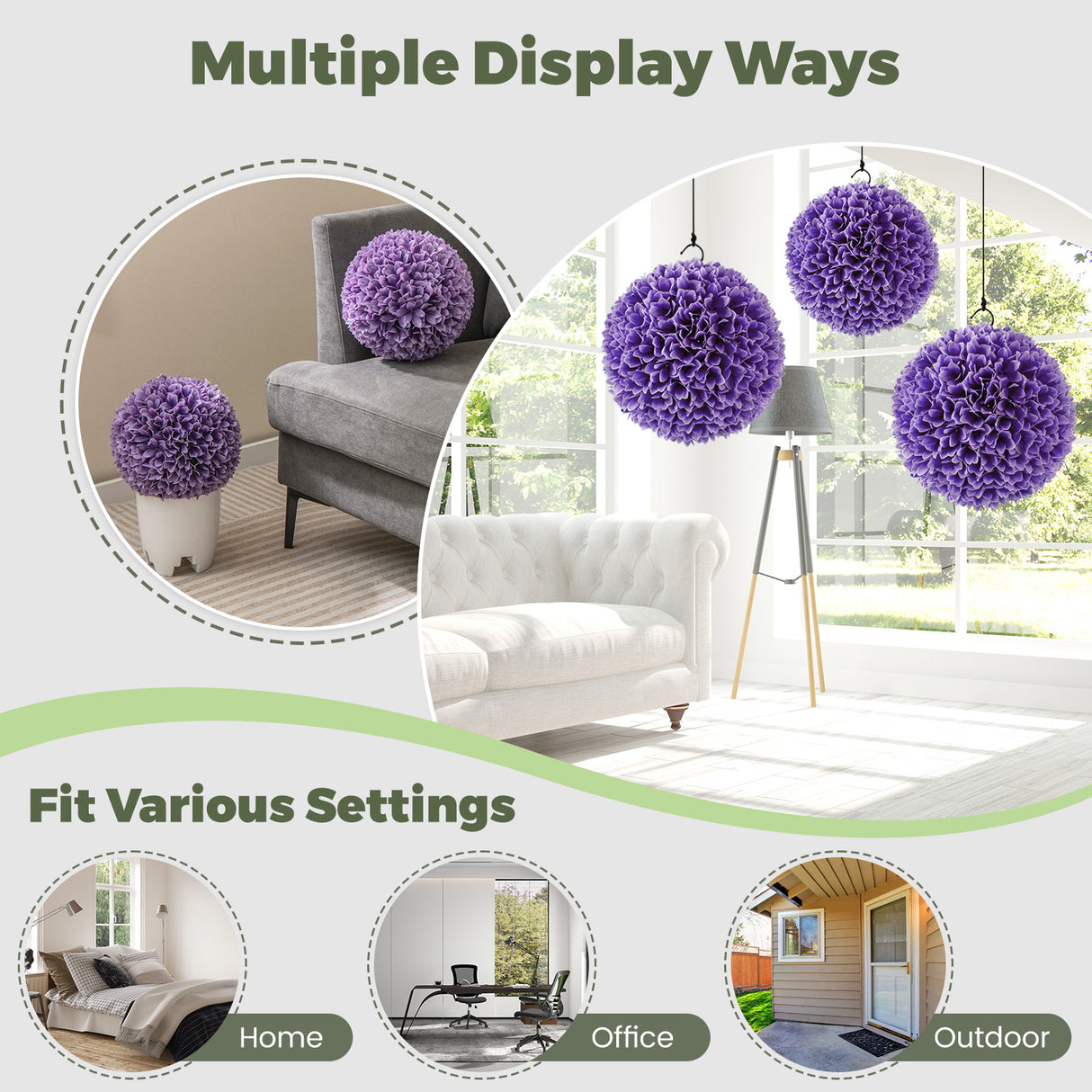 2 Pieces Artificial Plant Topiary Balls Faux Boxwood Decorative Balls-Purple
