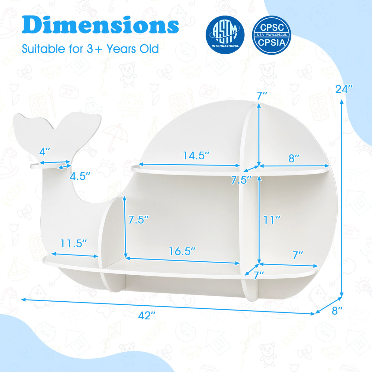 Floating Dolphin Shelves Wall Mounted Storage Display Rack-White