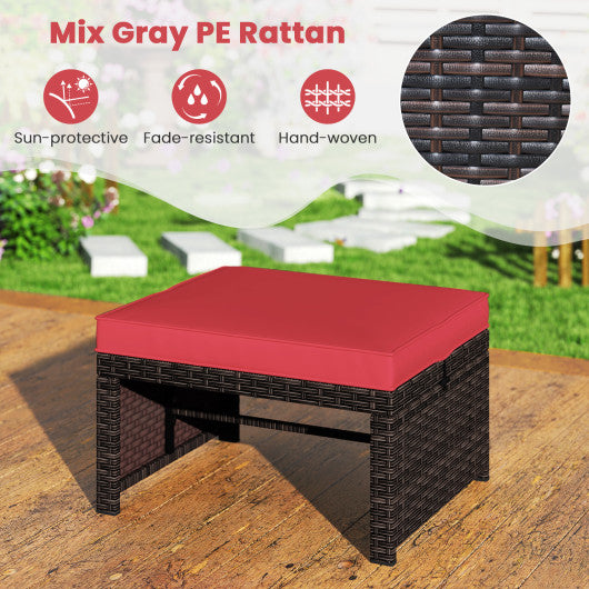 Multipurpose Outdoor 2 Pieces Patio PE Rattan Ottomans Footstool-Red