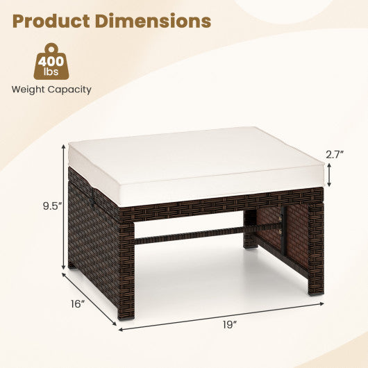 Multipurpose Outdoor 2 Pieces Patio PE Rattan Ottomans Footstool-White